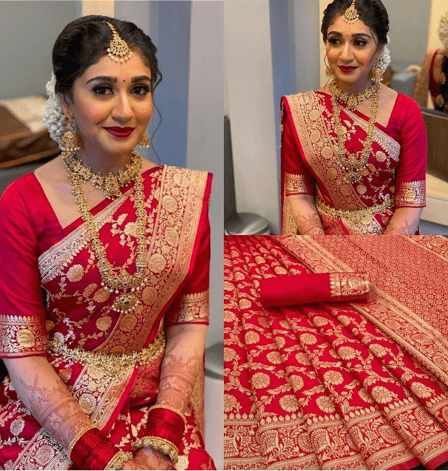 Bollywood Woven Banarasi Jacquard, Art Silk Saree Red Color