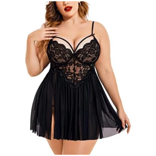 Women Sexy Nightwear Lingerie Babydoll NightDress With G String Panty Free Size Black Color