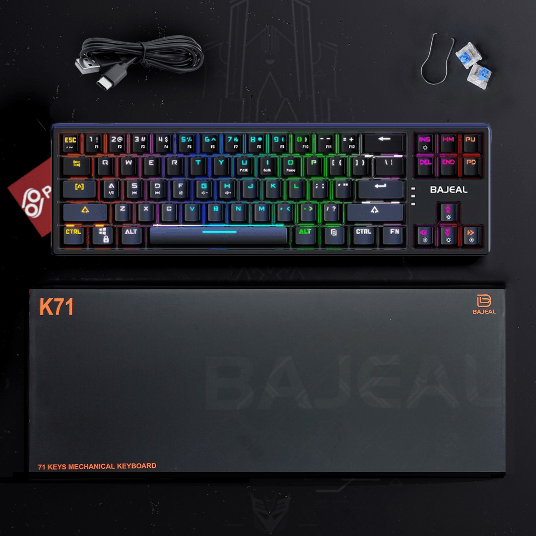 K71 Hotswappable Keyboard RGB Rainbow Mechanical Gaming Keyboard 71 Keys Detachable Cable - Hotswappable Blue Switch 6