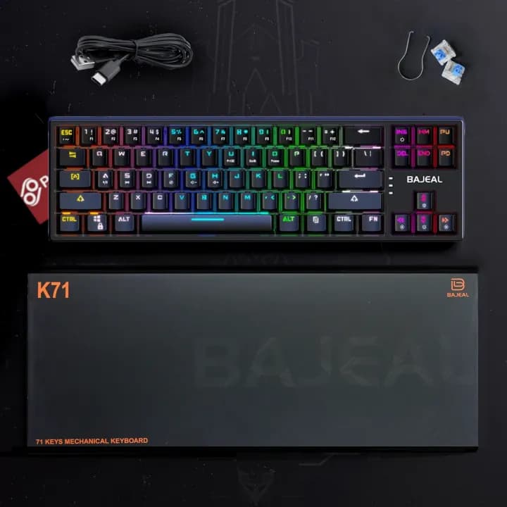 K71 Hotswappable Keyboard RGB Rainbow Mechanical Gaming Keyboard 71 Keys Detachable Cable - Hotswappable Blue Switch 3
