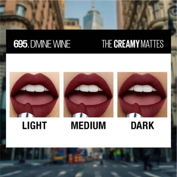 Maybelline New York Color Sensational Creamy Matte Lipstick 695 Divine Wine, 3.9g Ratings 132 Answered Questions 2