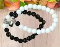Magnetic Couple's Bracelet Set Black And White 1