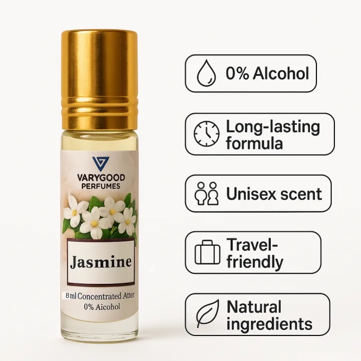 VaryGood Perfumes Jasmine Attar Roll On – 8ml Alcohol-Free Concentrated Perfume for Men & Women | Long Lasting Natural Floral Fragrance Ratings 37 1