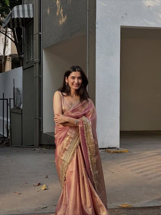 Shivshakti Collection Satin silk saree with beautiful flower work Blouse 3
