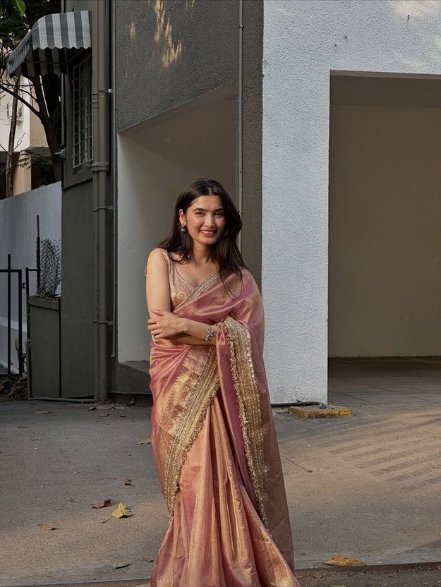 Shivshakti Collection Satin silk saree with beautiful flower work Blouse 4