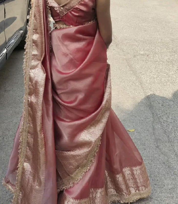 Shivshakti Collection Satin silk saree with beautiful flower work Blouse 2