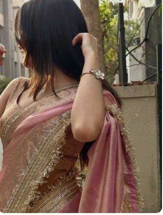 Shivshakti Collection Satin silk saree with beautiful flower work Blouse 4