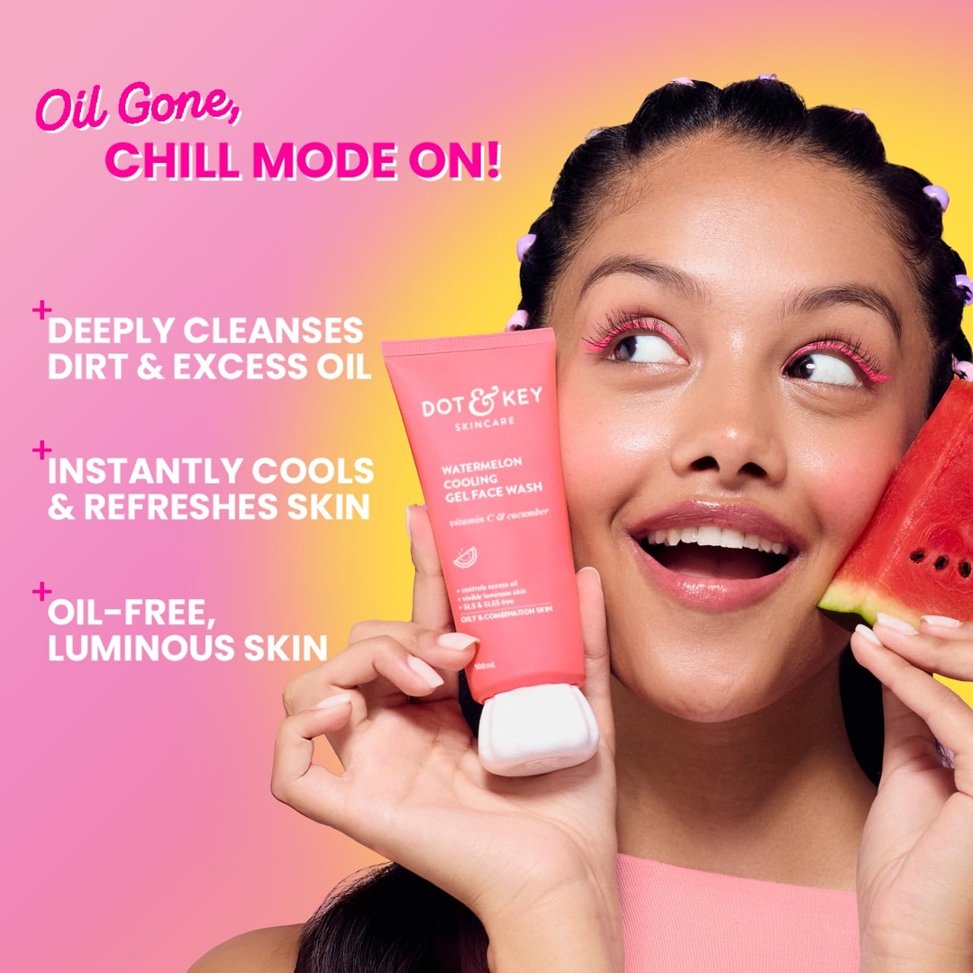 Dot & Key Watermelon Cooling Gel Face Wash With Vitamin C & Cucumber | Face Wash For Glowing Skin|Oil Free |Removes Excess Oil & Dirt | For Combination & Oily Skin| For Women & Men|100Ml 4