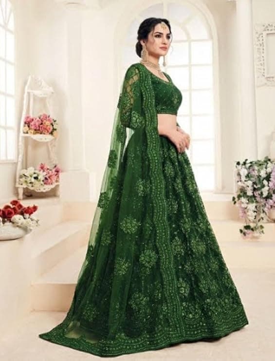 Women's Semi Stitched Net Lehenga Choli with Embroidered Pattern Unstitched Blouse Piece and Dupatta Set | Women's Lehenga Cholis 2