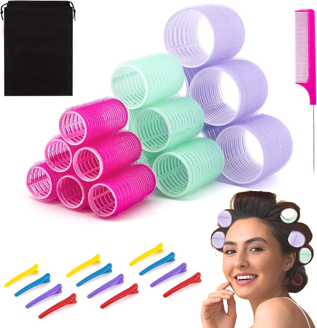 multi-colored 6 Pcscself-grip velcro hair rollers With 3pcs hair clips 1