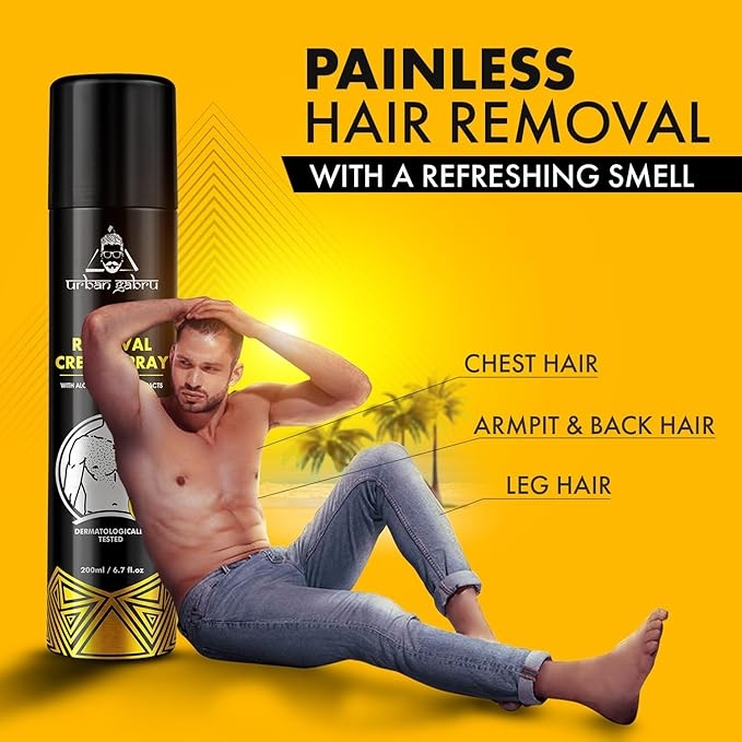 urbangabru Hair Removal Spray (200 ml) | Body Hair Removal In 3-5 Minutes For Men| Painless Body Hair Removal Cream For Chest, Back, Legs, Under Arms (Pack Of 2) 3