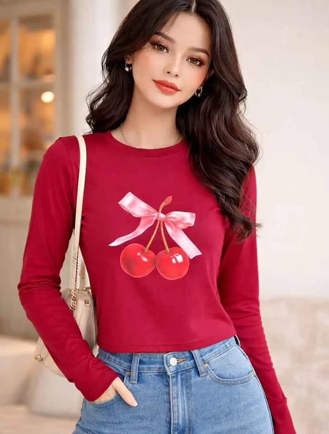 Long sleeve cherry Crop top