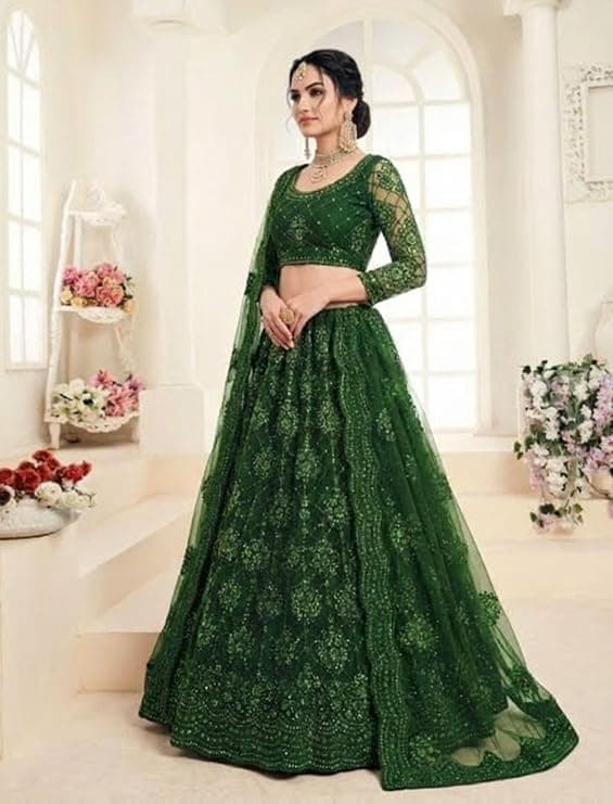 Women's Semi Stitched Net Lehenga Choli with Embroidered Pattern Unstitched Blouse Piece and Dupatta Set | Women's Lehenga Cholis 3