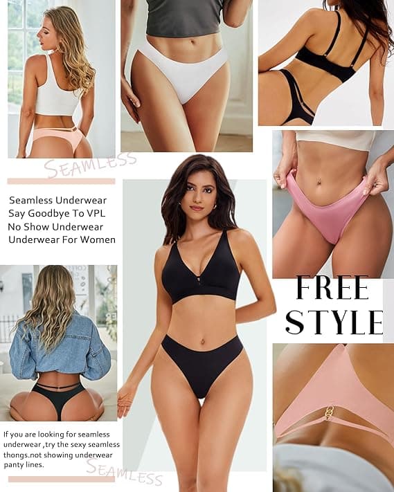 Women's Underwear Seamless Thongs 3 Pack No Show Thong Breathable Invisibles Hollow Out Sexy Panties Underwear 5