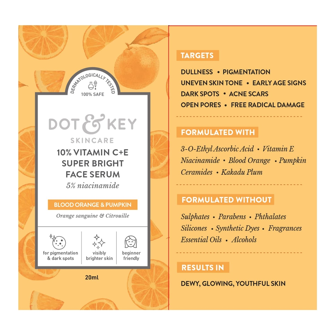 Dot & Key 10% Vitamin C + E, 5% Niacinamide Serum | Vitamin C Serum For Glowing Skin | Fades Dark Spots | Vit C with Blood Orange & Pumpkin | For Uneven & Dull Skin | For All Skin Types | 20ml 6