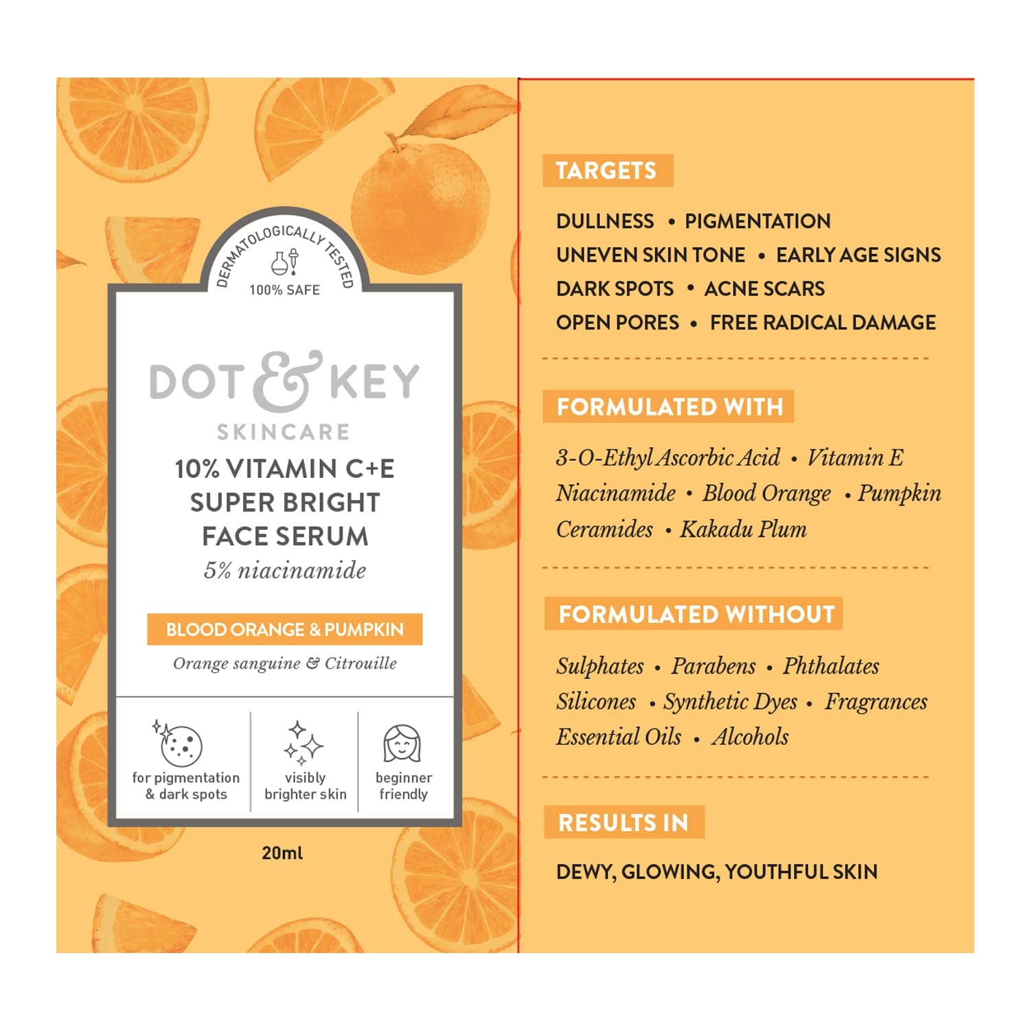 Dot & Key 10% Vitamin C + E, 5% Niacinamide Serum | Vitamin C Serum For Glowing Skin | Fades Dark Spots | Vit C with Blood Orange & Pumpkin | For Uneven & Dull Skin | For All Skin Types | 20ml 6