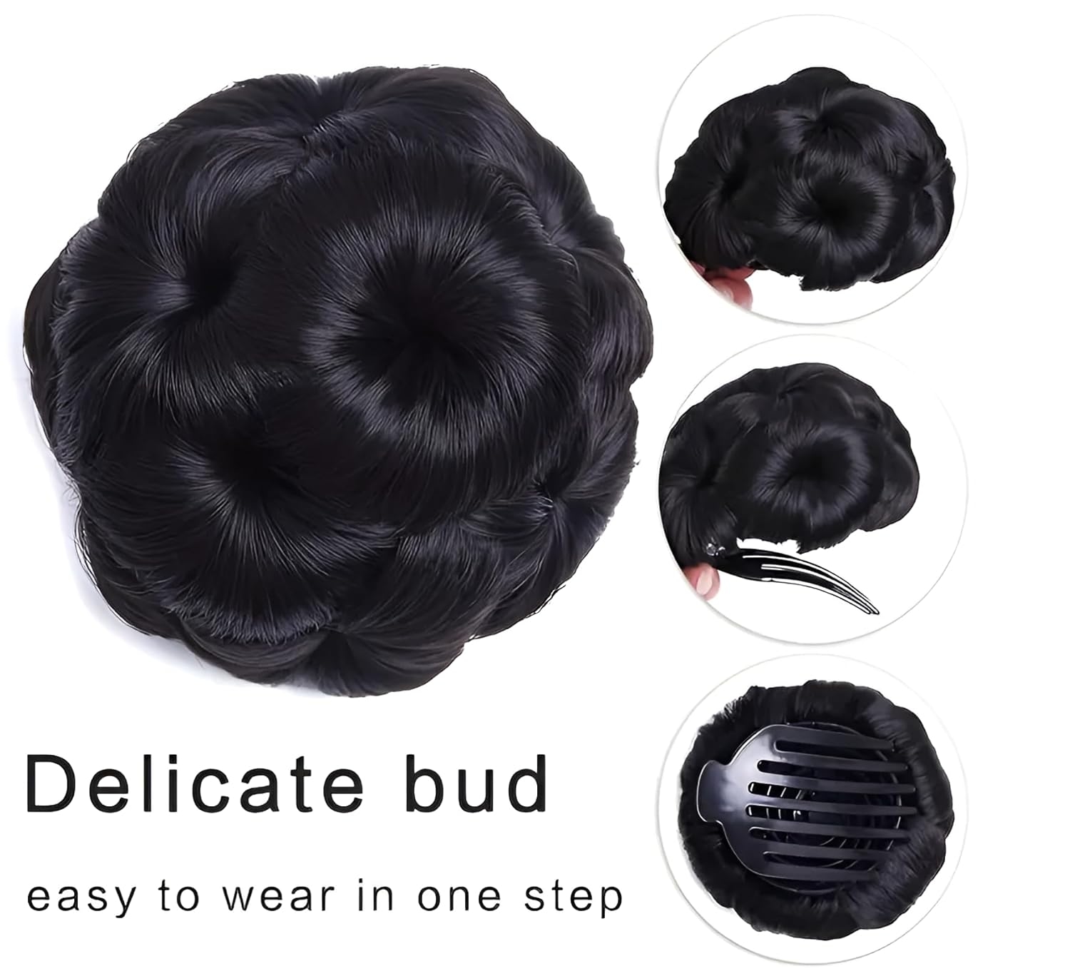 Elegant Rose Flower Bun Synthetic Hair Extension Chignon 3