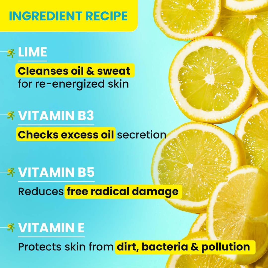 DOT & KEY Lime Rush Sports Face Wash Deep Cleans Oil, Sweat & Dirt For Refreshingly Clean & Oil Free Skin For All Skin Types Sulphate Free & Non Drying Facewash Active Sports Friendly 100Ml 3