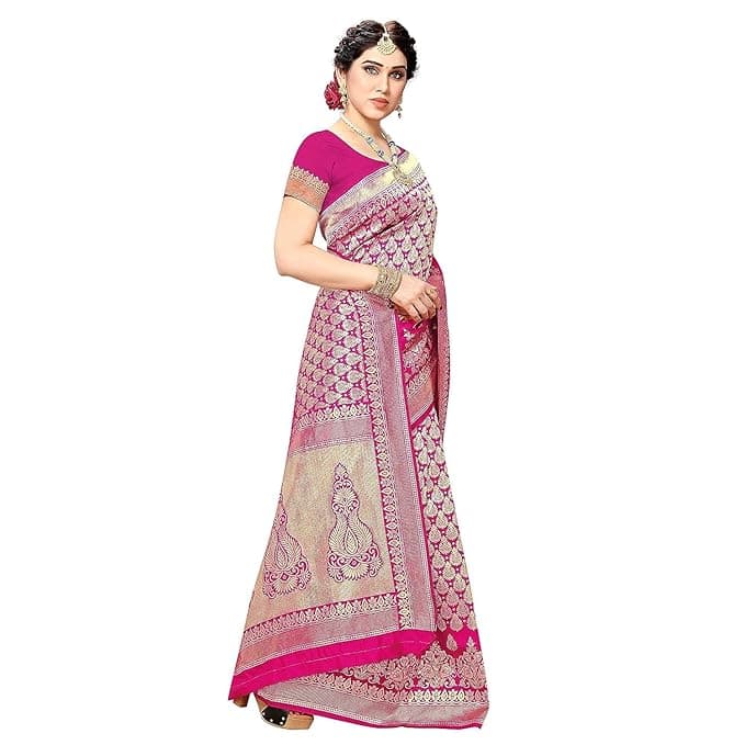Women's Trendy Banarasi Kanjivaram Navy Color Art Silk Saree with Blouse Material 2