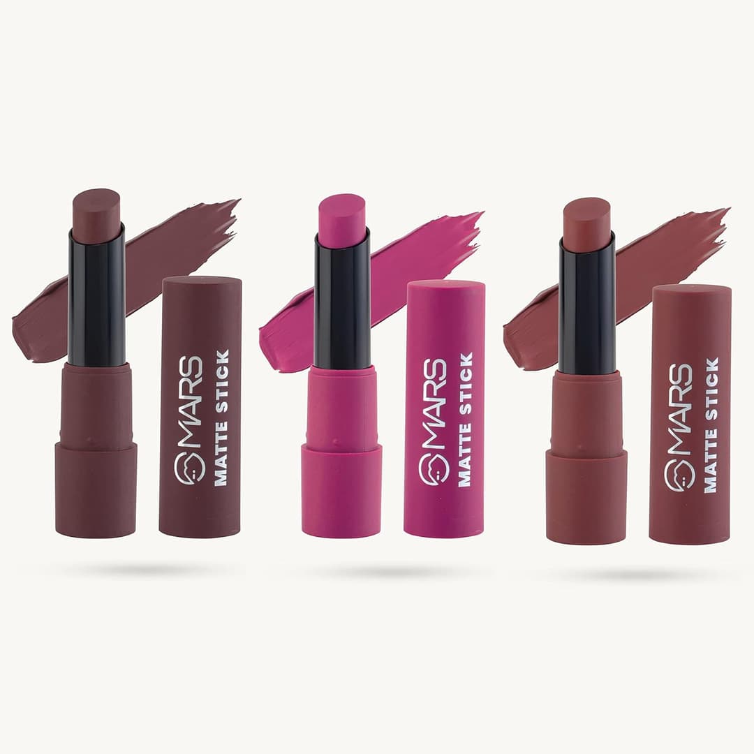 MARS Matte Box Set of 3 Lipsticks for Women | Long-Lasting | Smooth Finish | Moisturizing | One Swipe Pigmentation 3x3.2 gm 06-All Rounder 7