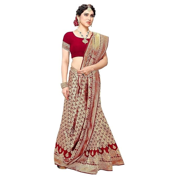 Women's Trendy Banarasi Kanjivaram Navy Color Art Silk Saree with Blouse Material 1
