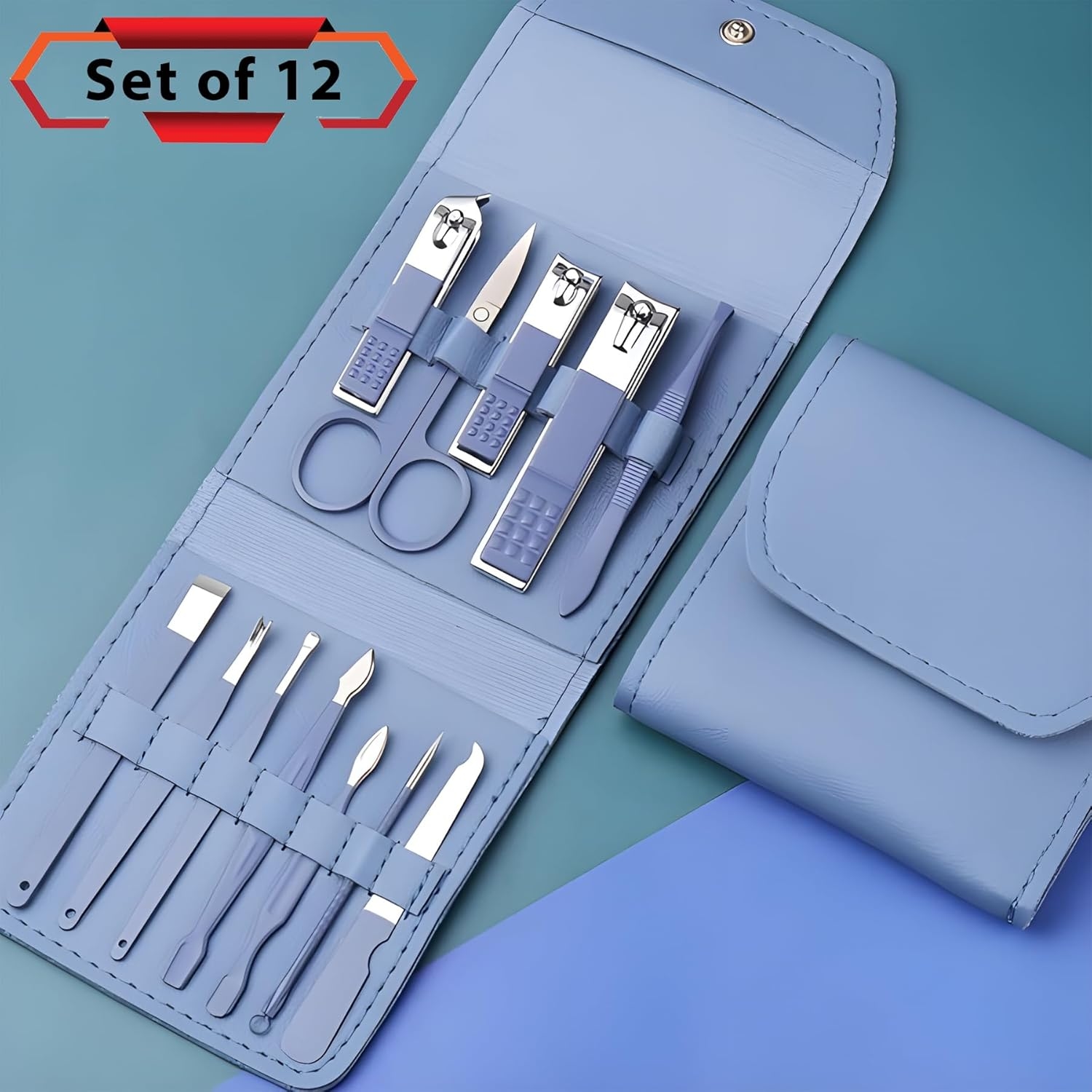 12 In 1 Professional Manicure Pedicure Kit Luxury Nail Grooming Set With Designer Leather Case 2