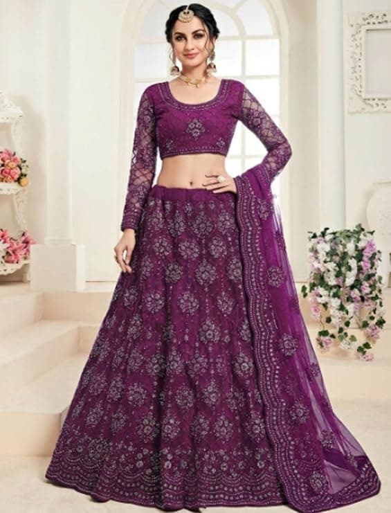 Women's Semi Stitched Net Lehenga Choli with Embroidered Pattern Unstitched Blouse Piece and Dupatta Set | Women's Lehenga Cholis 3