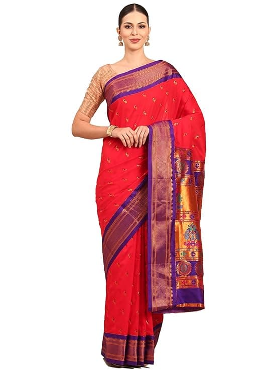 Sarees Women's Kadiyal Soft Silk Fancy Pallu Paithani Saree With Blouse Piece