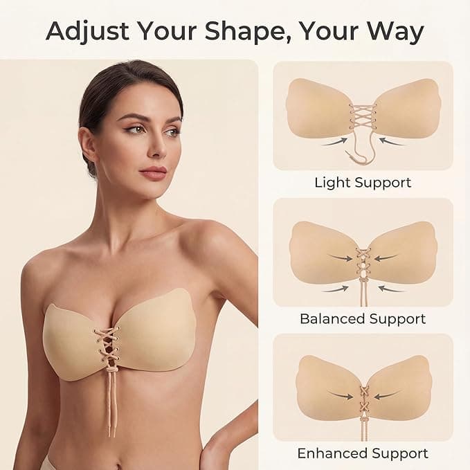 Strapless Backless Bra Push Up Silicone Drawstring Adjustable Breast Lift Bras 2