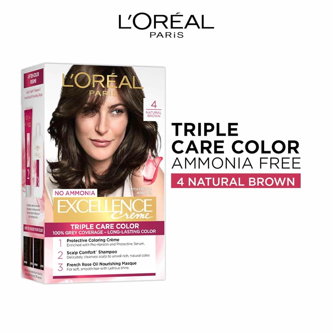 LOreal Paris Excellence Creme Hair Color - 4 Natural Brown 72ml+100g 6