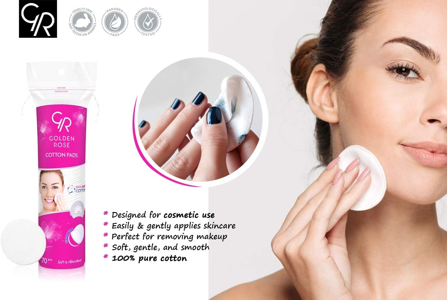 Golden Rose Cosmetic 100% Pure Cotton Pads (70 pcs) 2