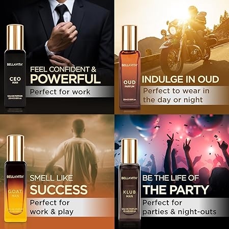 Bella Vita Luxury Long Lasting Men Gift Set | Perfume for Man | Gift for Man | 4x20ml | Woody, Citrusy, Oud Premium Fragrance | KLUB, OUD, CEO, G.O.A.T 2