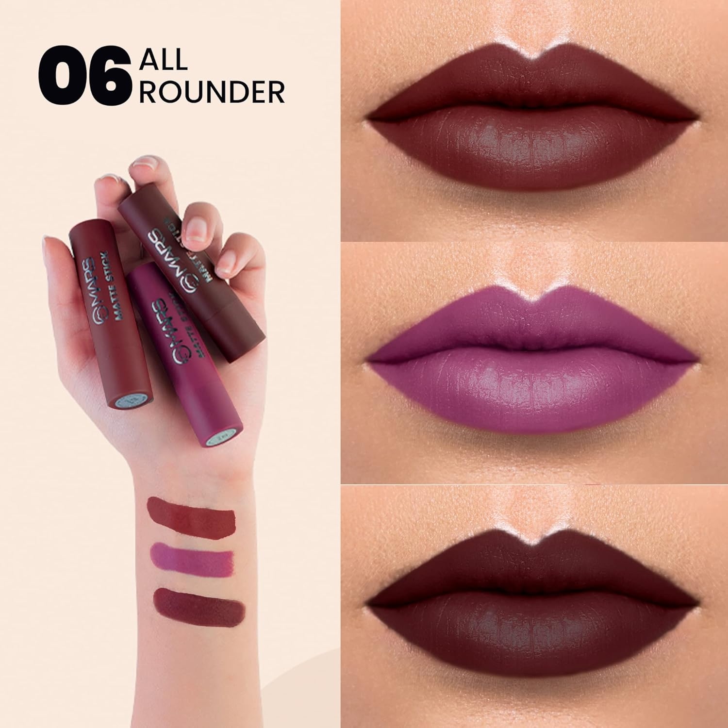 MARS Matte Box Set of 3 Lipsticks for Women | Long-Lasting | Smooth Finish | Moisturizing | One Swipe Pigmentation 3x3.2 gm 06-All Rounder 2