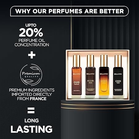 Bella Vita Luxury Long Lasting Men Gift Set | Perfume for Man | Gift for Man | 4x20ml | Woody, Citrusy, Oud Premium Fragrance | KLUB, OUD, CEO, G.O.A.T 4