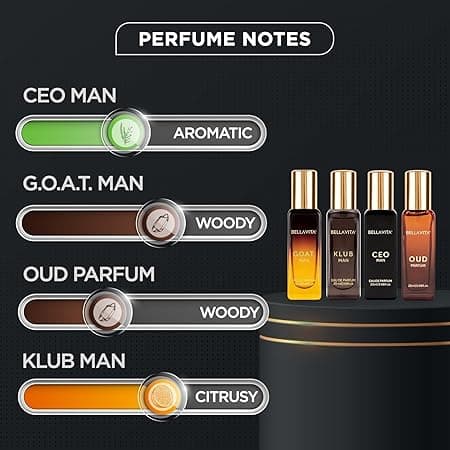 Bella Vita Luxury Long Lasting Men Gift Set | Perfume for Man | Gift for Man | 4x20ml | Woody, Citrusy, Oud Premium Fragrance | KLUB, OUD, CEO, G.O.A.T 2