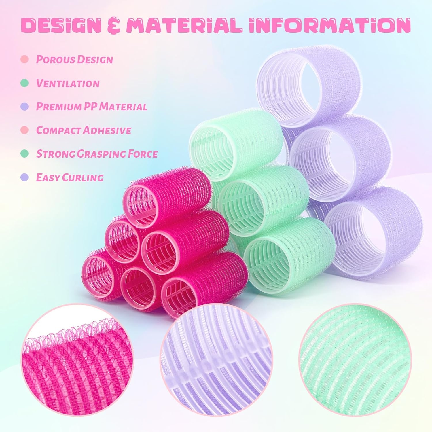 multi-colored 6 Pcscself-grip velcro hair rollers With 3pcs hair clips 6
