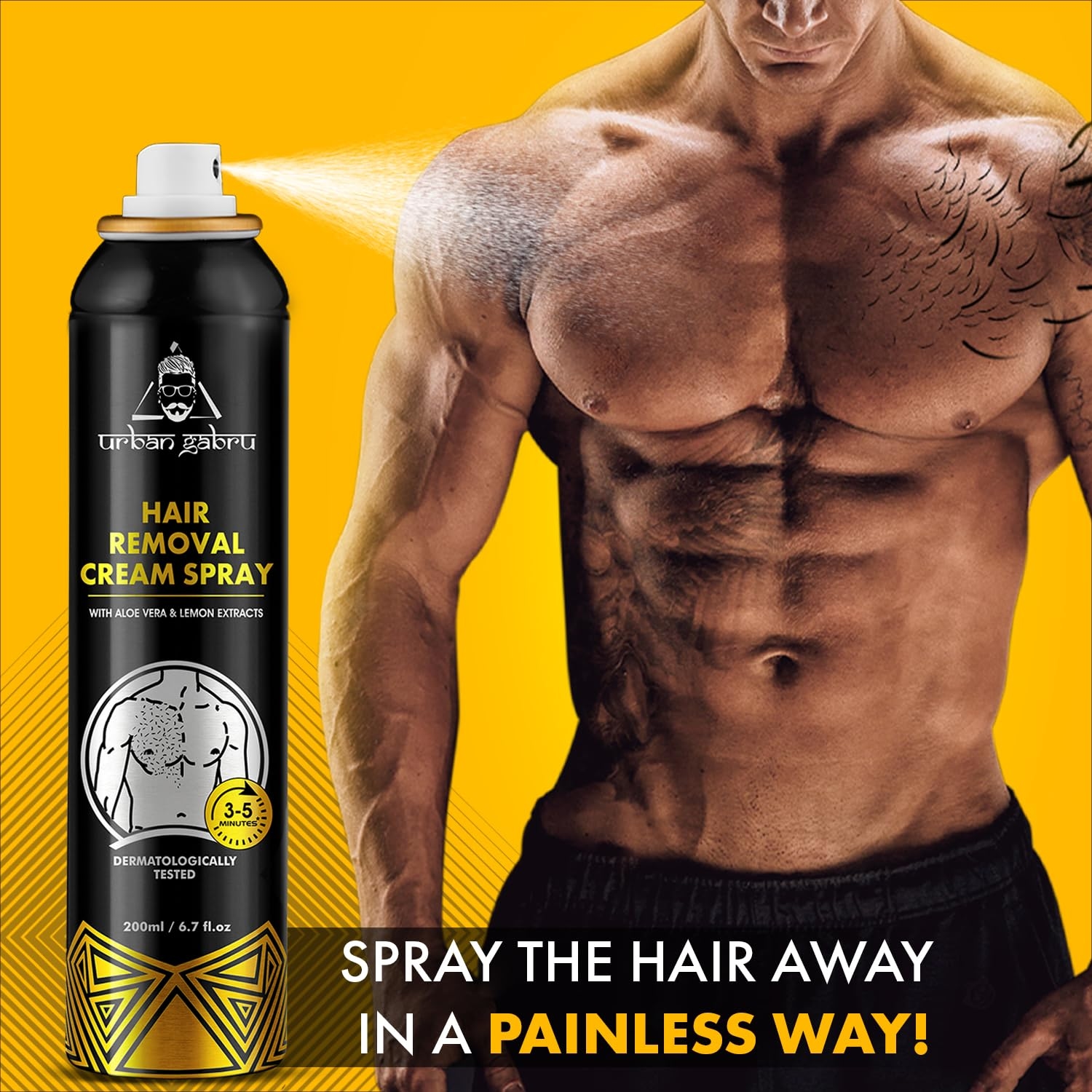 urbangabru Hair Removal Spray (200 ml) | Body Hair Removal In 3-5 Minutes For Men| Painless Body Hair Removal Cream For Chest, Back, Legs, Under Arms (Pack Of 2) 5