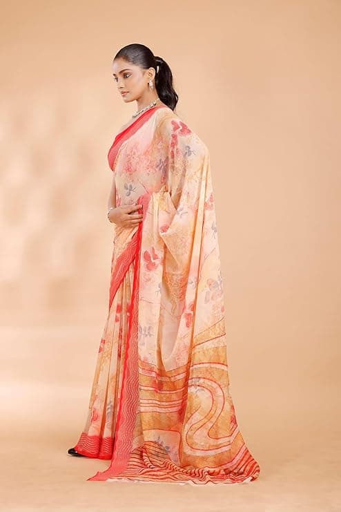 Floral Print Georgette Siroski Work Saree 1