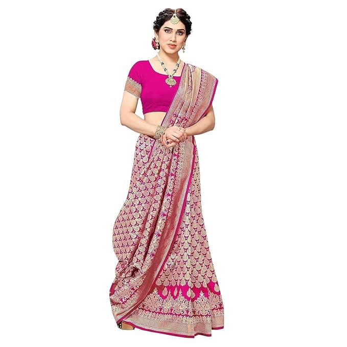 Women's Trendy Banarasi Kanjivaram Navy Color Art Silk Saree with Blouse Material 1