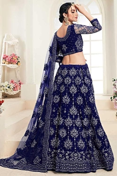 Women's Semi Stitched Net Lehenga Choli with Embroidered Pattern Unstitched Blouse Piece and Dupatta Set | Women's Lehenga Cholis 1