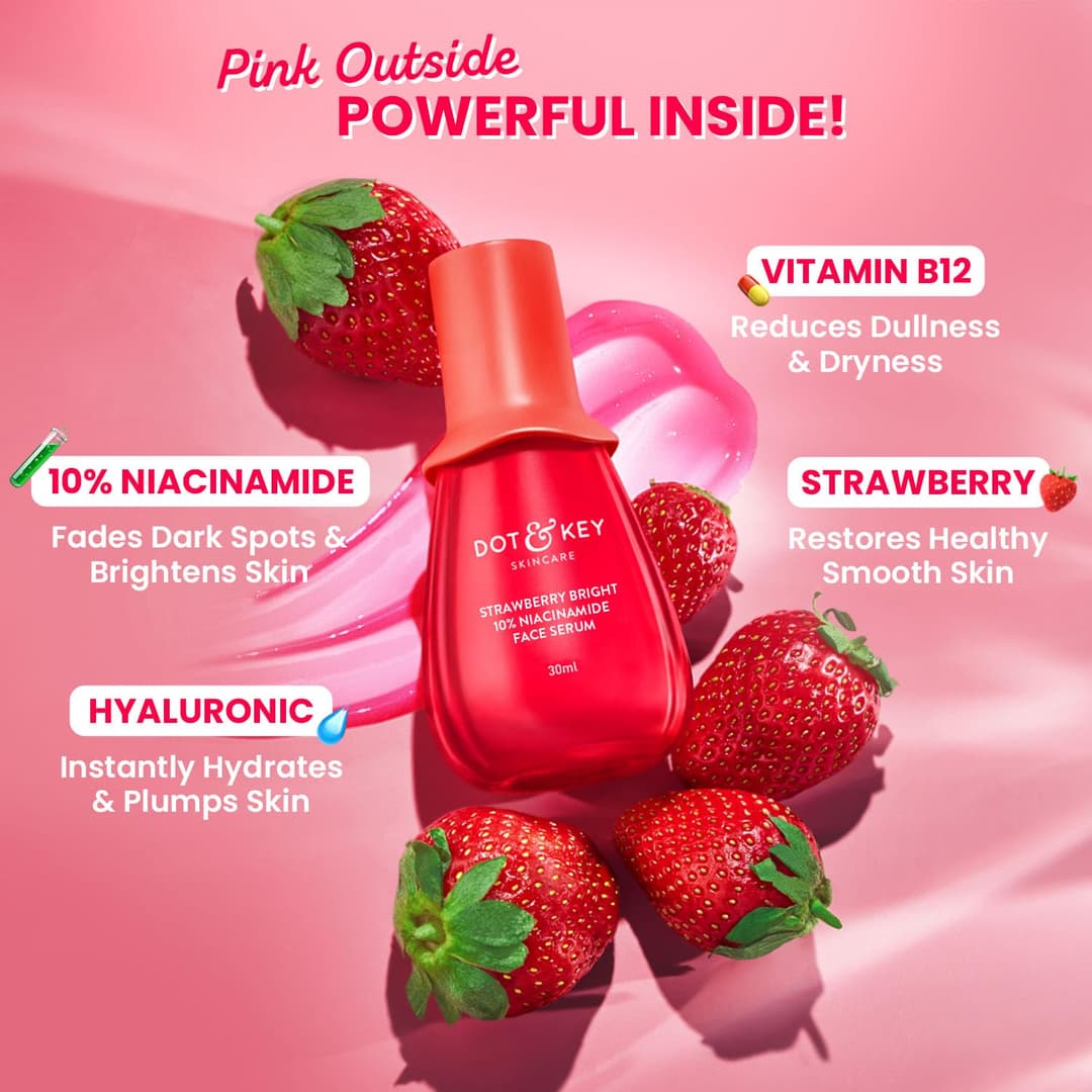 DOT & KEY 10% Niacinamide + Strawberry Brightening Face Serum with Vitamin B12 & Hyaluronic|Fades Dark Spots & Pigmentation,Treats Dullness|Instantly Hydrates & Smoothes Skin, Minimises Pores | 30ml 3