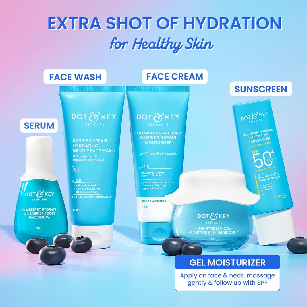 DOT & KEY 72Hr Hydrating Gel + Probiotics Moisturizer For Face With Hyaluronic Acid, Kombucha & Rice Water Lightweight Gel Oil Free Moisturizer | For Oily, Dull & Uneven Skin Tone I For All Skin Types | 60Ml 5