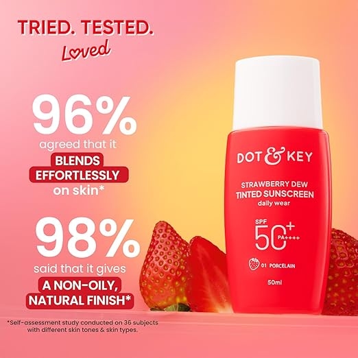 Dot & Key Strawberry Dew Tinted Sunscreen In-Vivo Tested SPF 50+ PA++++ With New-Age UV Filters, Brightens & Protects Skin, Ultra-light, Blends Easily, With Niacinamide, Natural Finish, Non-Sticky| 50ml 1