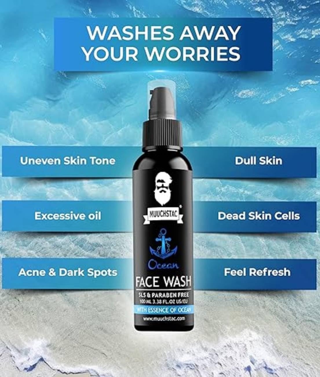 Muuchstac Ocean Face Wash for Men | Fight Acne & Pimples, Brighten Skin, Clears Dirt, Oil Control, Refreshing Feel - Multi-Action Formula (100 ml) 5