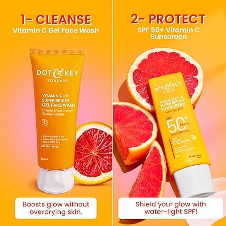 Dot & Key Vitamin C+E Super Bright Sunscreen Spf 50 Pa+++ - 50g & Dot & Key Vitamin C + E Super Bright Gel Face Wash | For Normal Skin | Skin Care Combo | For Women & Men 2