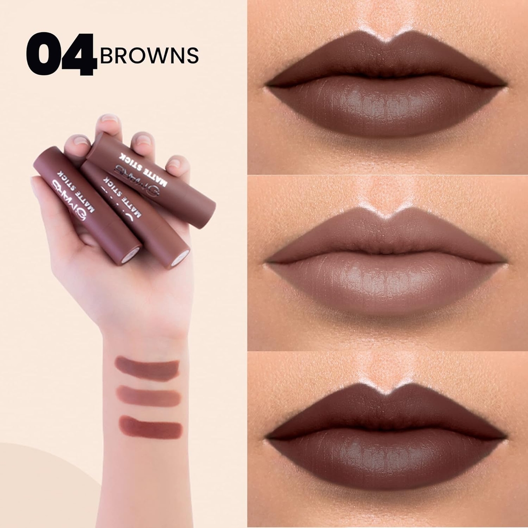 MARS Matte Box Set of 3 Lipsticks for Women | Long-Lasting | Smooth Finish | Moisturising | One Swipe Pigmentation | 3x3.2 gm 04-Brown 2