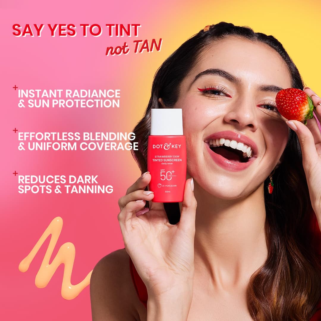 Dot & Key Strawberry Dew Tinted Sunscreen In-Vivo Tested SPF 50+ PA++++ With New-Age UV Filters, Brightens & Protects Skin, Ultra-light, Blends Easily, With Niacinamide, Natural Finish, Non-Sticky| 50ml 4