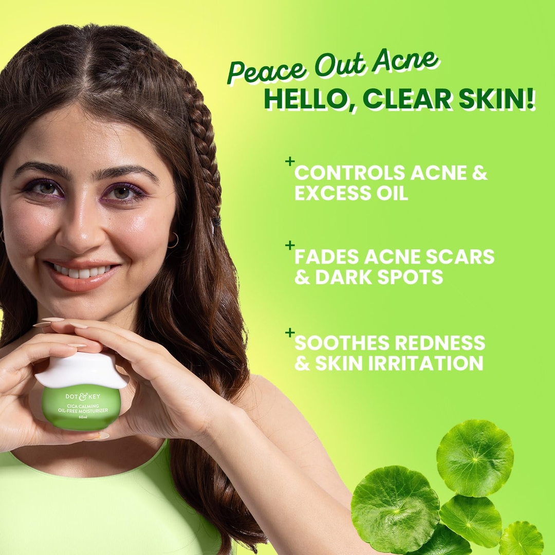 Dot & Key Niacinamide & Cica(Centella)Oil-Free Face Moisturizer for Calm,Acne Free Hydrated Skin|Fades Acne Scar & Dark Spots,Soothes Redness & Irritation|For Oily,Acne Prone & Sensitive Skin|60ml Jar 3