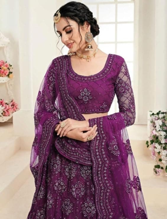 Women's Semi Stitched Net Lehenga Choli with Embroidered Pattern Unstitched Blouse Piece and Dupatta Set | Women's Lehenga Cholis 5