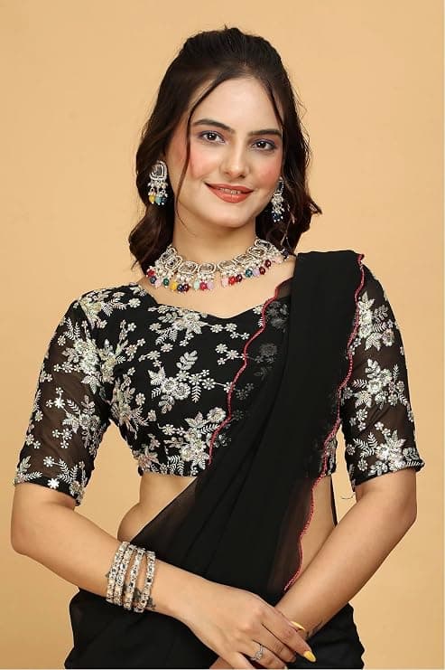 Embroidery Saree for Women with Designer Floral Blouse 1
